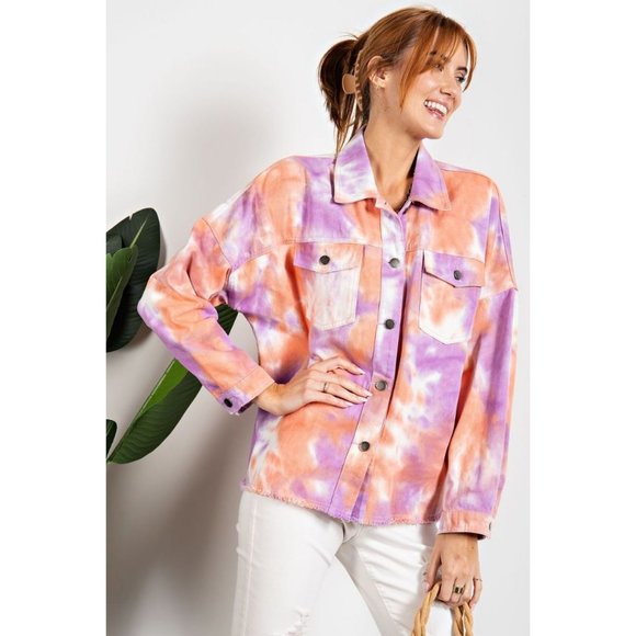 easel Jackets & Coats Easel Lilac Orange Tie Dye Washed Spread